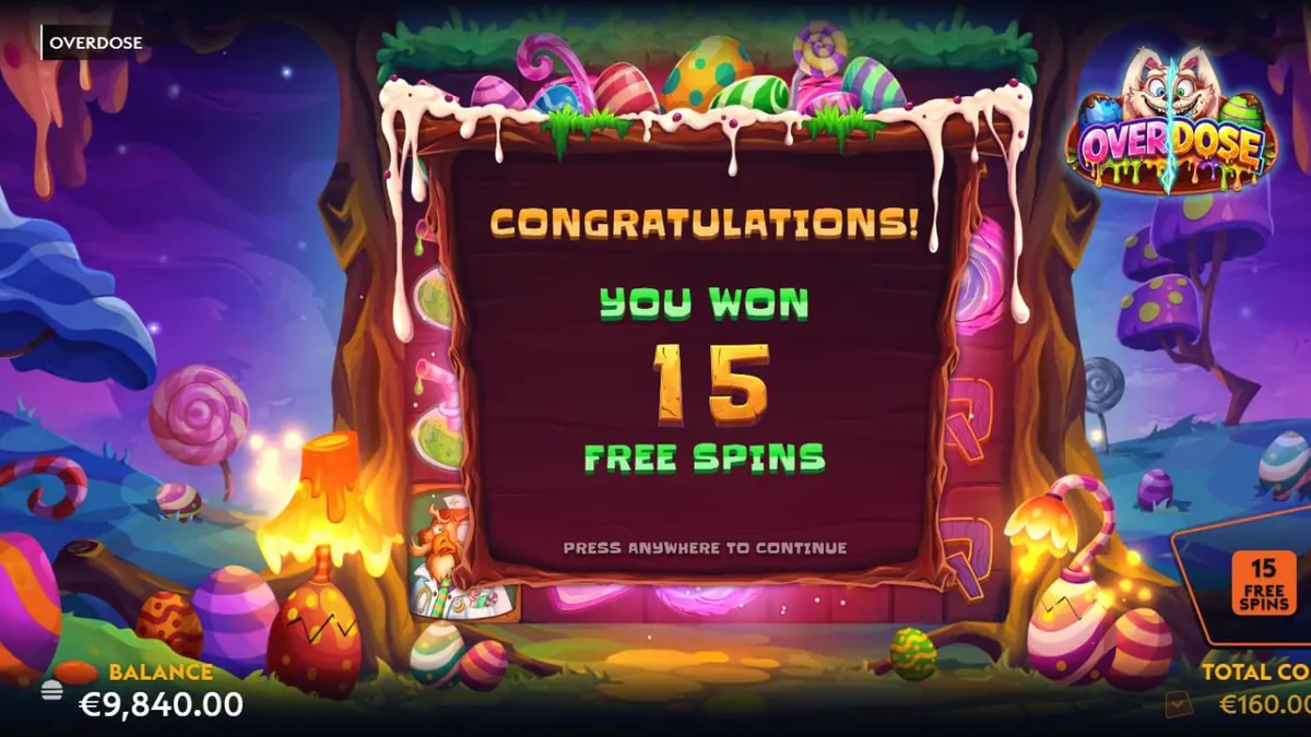 Interface do jogo de slot Overdose com elementos temáticos de Páscoa e fantasia