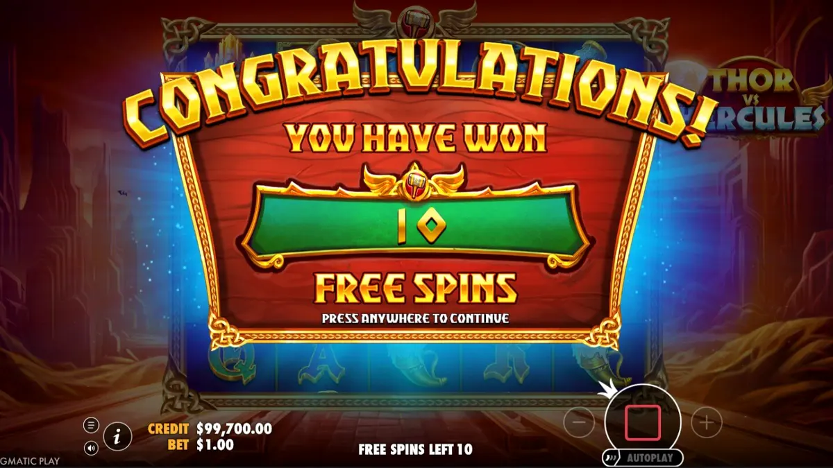 Interface do jogo de slot Thor vs Hercules com elementos mitológicos
